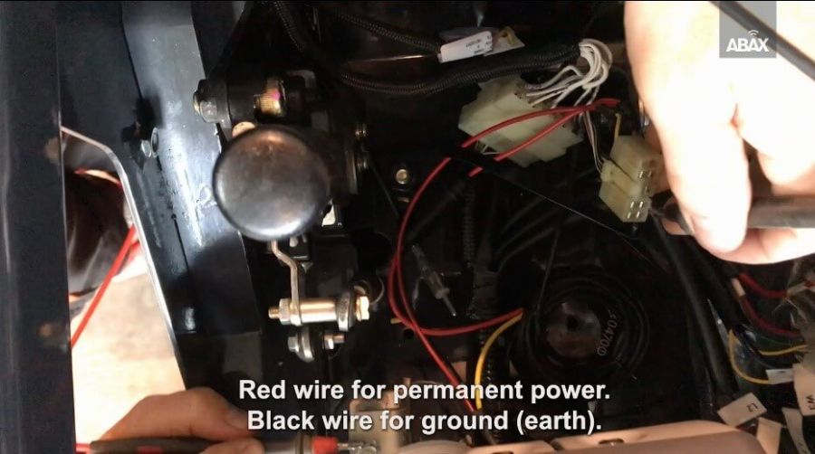 red and ablack wire setup for eq unit in an excavator