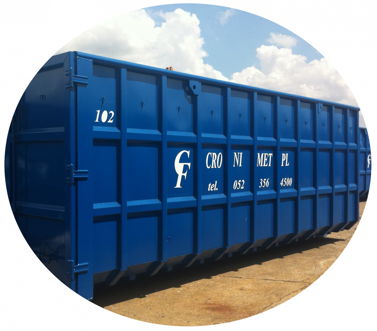 Blue container in a round image