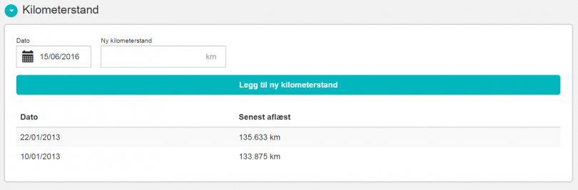 Screenshot of Triplog UI where user can record the vehicles mileage
