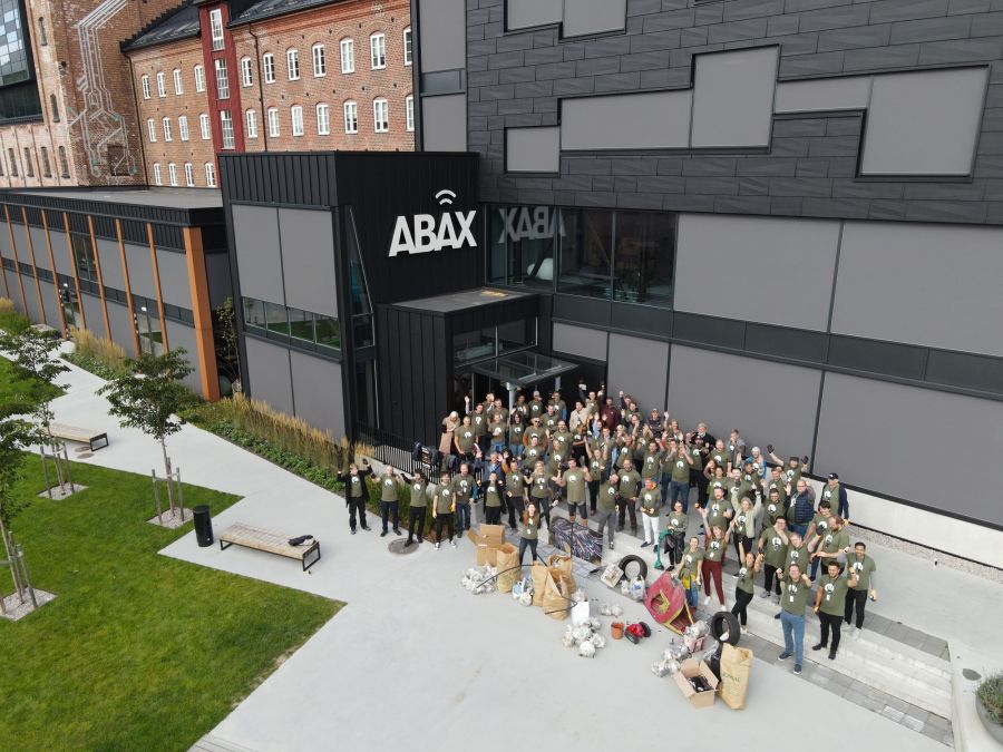 Drone image abax employees clean up day HQ Larvik