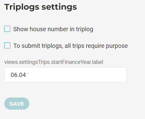 Triplog settings screenshot