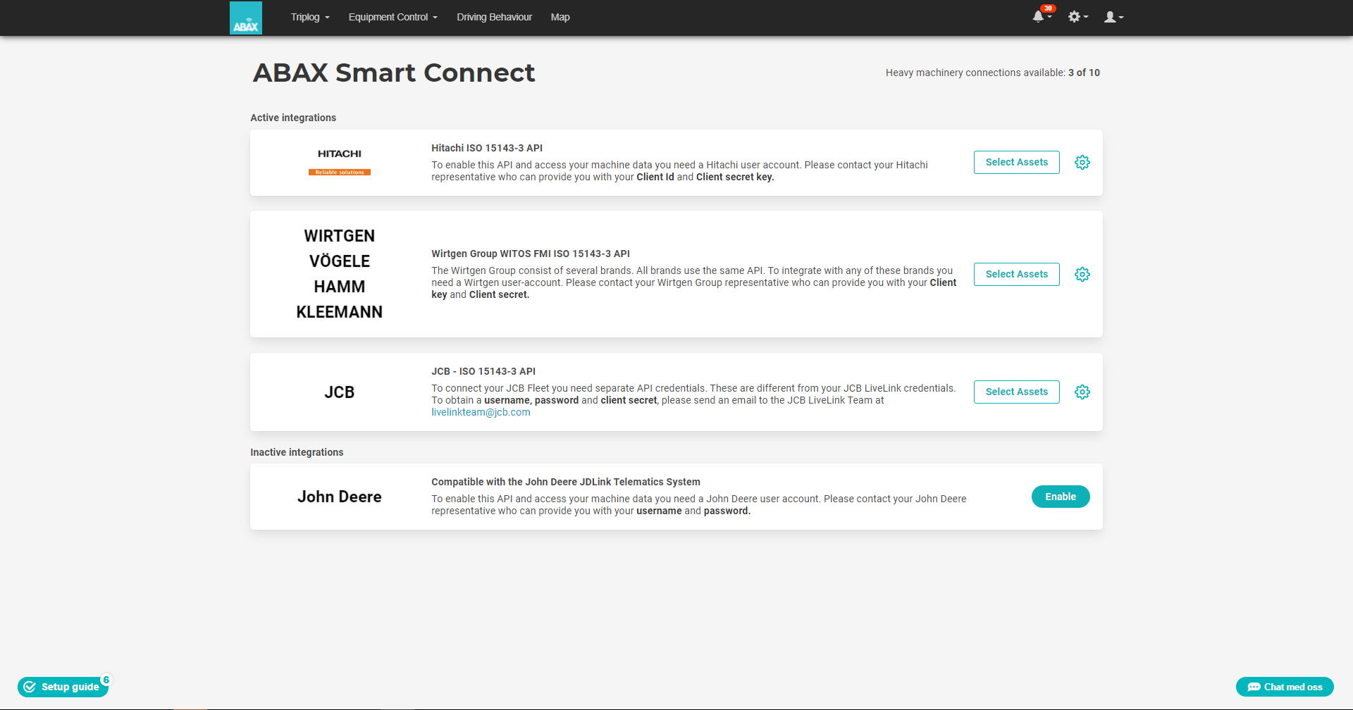 Smart Connect List of active and inactive integrations screenshot