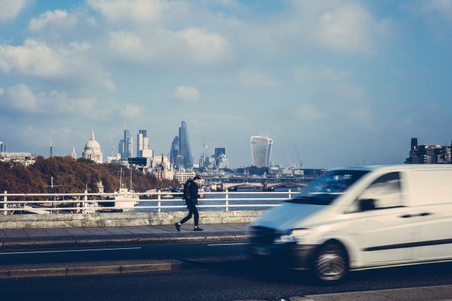 Landscape of London and a van