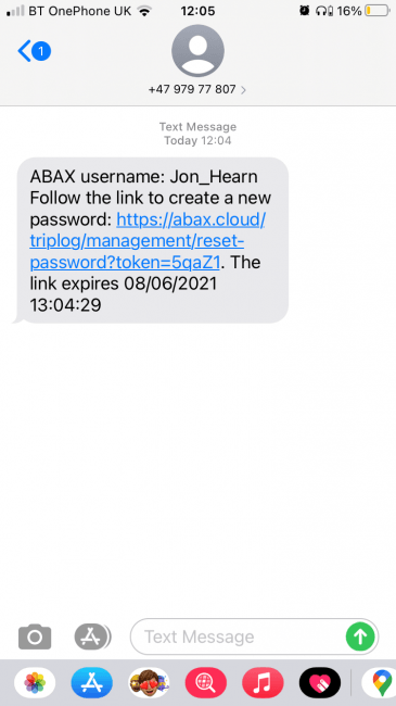 ABAX Driver App Reset Password