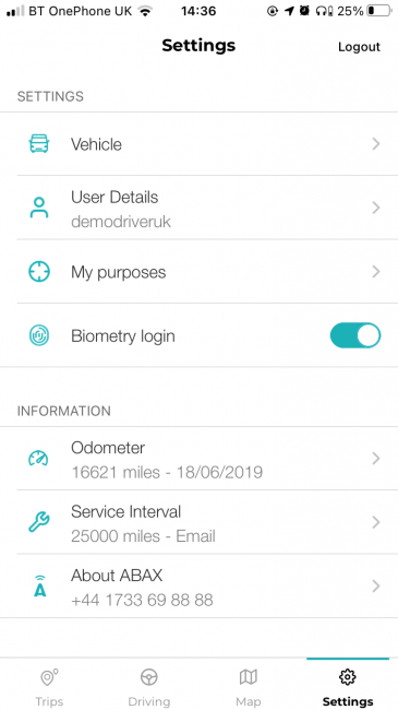 ABAX Driver App Settings Overview